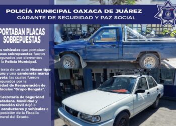 Policía Municipal asegura dos vehículos por portar placas sobrepuestas