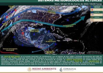 LLUVIAS CON INTERVALOS DE CHUBASCOS EN ZONAS DE VERACRUZ, OAXACA, TABASCO Y CHIAPAS, ASÍ COMO EN BAJA CALIFORNIA A PARTIR DE LA NOCHE.