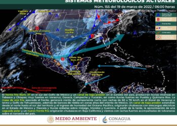 LLUVIAS PUNTUALES MUY FUERTES A INTENSAS EN EL SUR DEL LITORAL DEL GOLFO DE MÉXICO Y SURESTE DEL PAÍS.