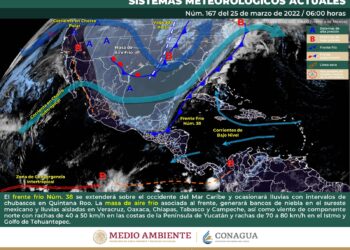 EL FRENTE FRÍO No. 38 OCASIONARÁ CHUBASCOS EN QUINTANA ROO Y LLUVIAS AISLADAS EN EL SURESTE DE MÉXICO.