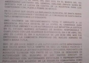 Declara Santa María Tutla un movimiento de defensa de sus derechos ante agresiones de vecinos