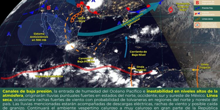Pronóstico de lluvias puntuales fuertes en Durango, Jalisco, Michoacán, Guerrero, Puebla, Oaxaca Y Chiapas.
