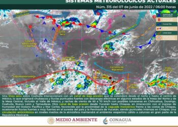 Lluvias puntuales intensas se prevén en Chiapas y muy fuertes en Tabasco y Campeche.