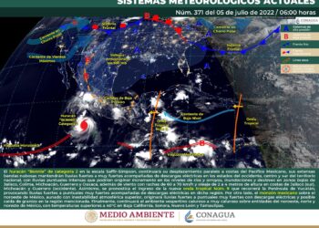 Se prevén lluvias fuertes a muy fuertes en el occidente, centro y sur del país, con lluvias puntuales intensas En Jalisco, Colima, Michoacán, Guerrero y Oaxaca.