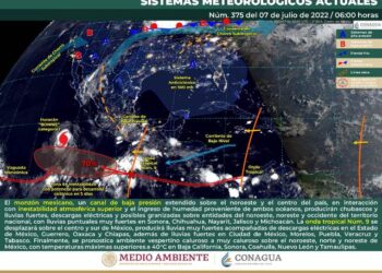 Se pronostican lluvias puntuales muy fuertes en Sonora, Chihuahua, Nayarit, Jalisco, Michoacán, Estado de México, Guerrero, Oaxaca y Chiapas.
