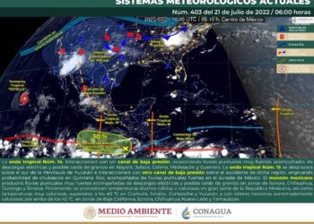 La onda tropical núm. 14 y el monzón mexicano originarán lluvias puntuales muy fuertes en el noreste occidente y sur del país.