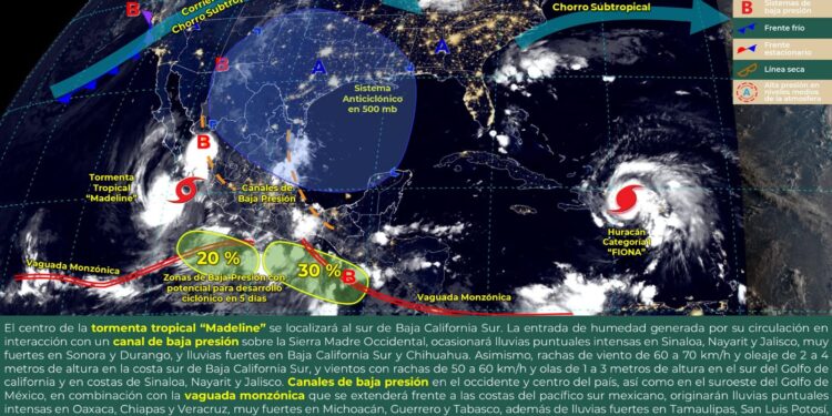 Lluvias puntuales intensas En Sinaloa, Nayarit, Jalisco, Oaxaca, Chiapas y Veracruz.