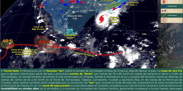 Lluvias puntuales torrenciales en Chiapas e intensas en Oaxaca.
