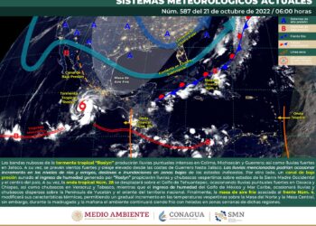 La tormenta tropical «Roslyn» ocasionará lluvias fuertes a intensas en Guerrero, fuertes en Oaxaca y Chiapas.
